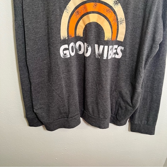Crewneck Sweatshirt Gray Orange Rainbow Good Vibes M - Picture 5 of 12